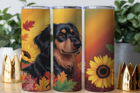 Autumn Dog Sunflowers 20oz Tumbler Wrap