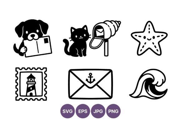 Black White Cat Dog Mail Icons