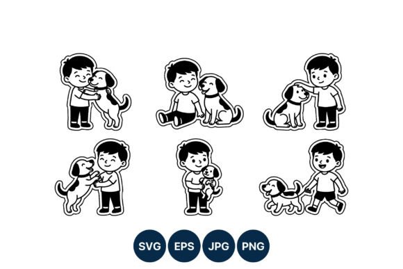 Boy Playing with Dog Vector Art