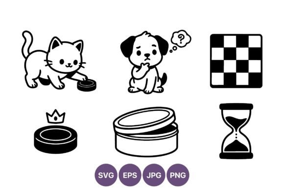 Cat and Dog Checker Game Icons