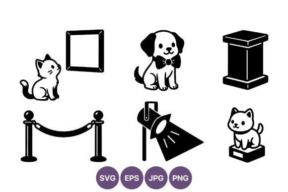 Cat Dog Pedestal Spotlight Line Art