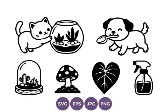 Cat with Fishbowl and Dog with Spoon