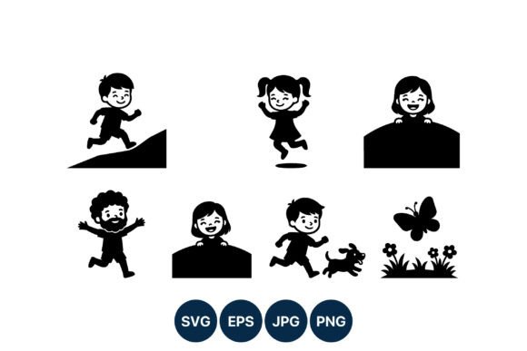 Children Silhouettes Playing with Dog