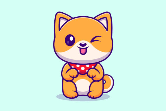 Cute Baby Shiba Inu Dog Sitting Cartoon