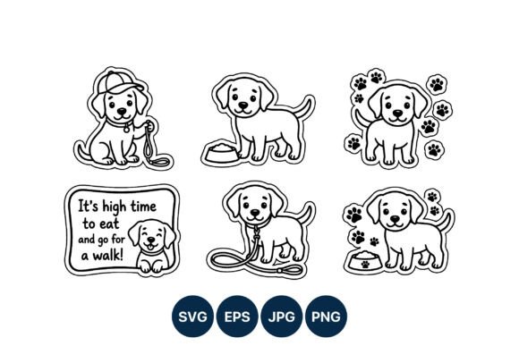 Cute Black White Puppy Dog Vector Art