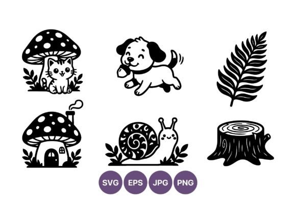 Cute Cat with Mushroom and Playful Dog