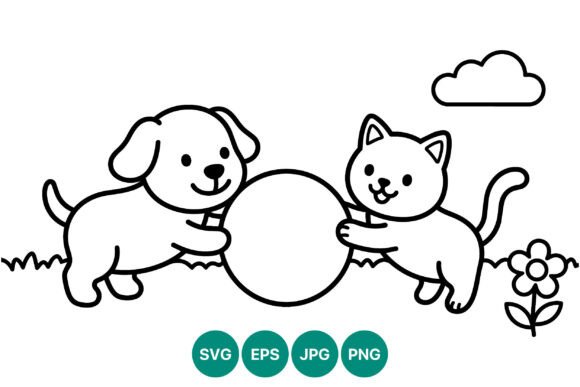 Cute Dog and Cat Holding Ball Vector