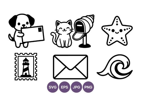 Cute Dog and Cat Mail Icons Black and