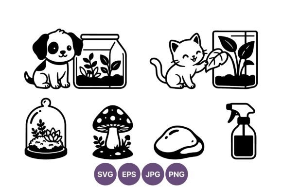 Cute Dog and Cat with Terrariums Vector