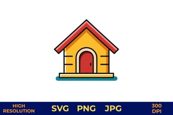 Cute Dog House Vector in Bright Colors