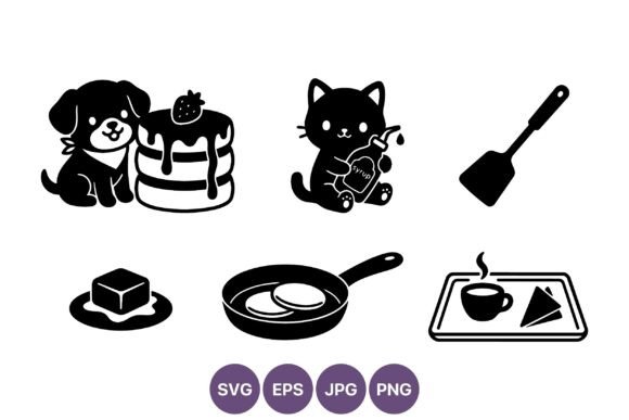 Cute Dog Pancakes Cat Syrup Vector