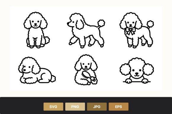 Cute Poodle Cartoon Dog Set