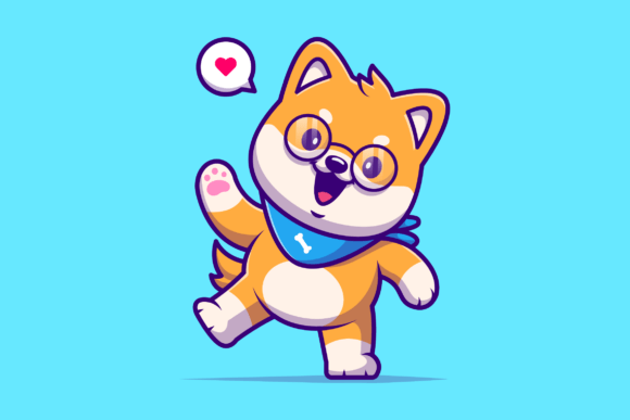 Cute Shiba Inu Dog Wearing Scarf Cartoon
