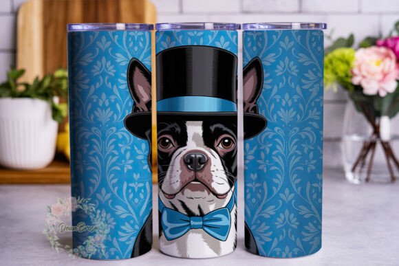 Dapper Dog Blue Damask 20oz Tumbler Wrap