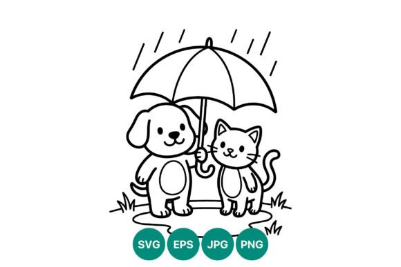 Dog and Cat Sharing Umbrella Vector