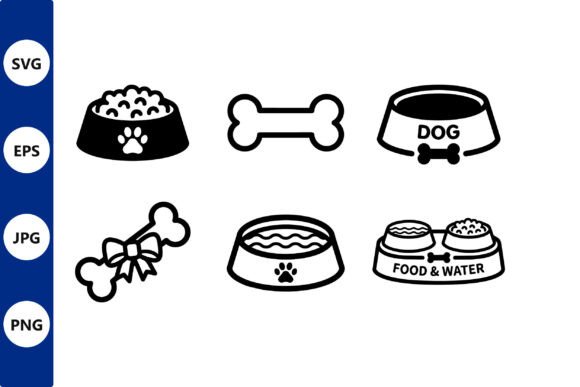 Dog Bowl Icon Line Art Set