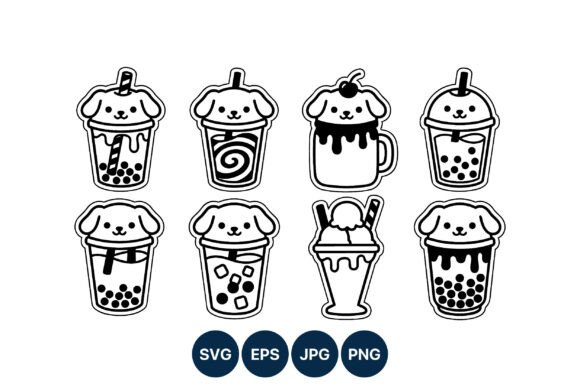 Dog Bubble Tea and Ice Cream Vector Art