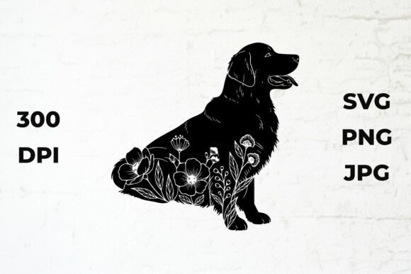 Dog Silhouette with Flowers