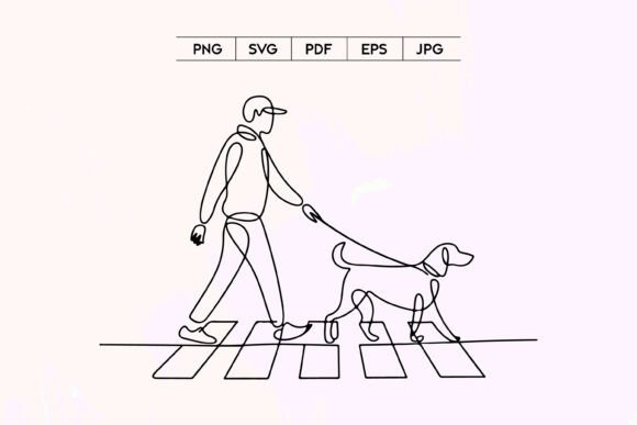 Man Walking Dog on Crosswalk Line Art