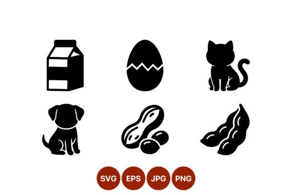 Milk Egg Cat Dog Peanut Silhouettes