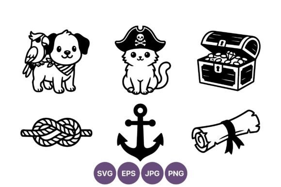 Pirate Dog Parrot Cat Anchor Treasure