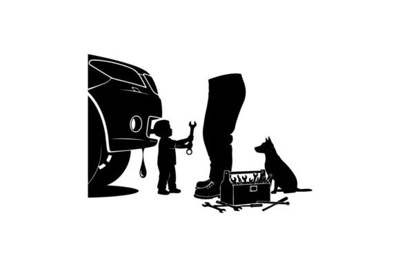 Silhouette of a Boy and Dog by a Broken