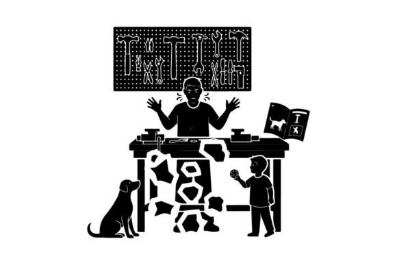 Silhouette of a Man and Boy with Dog at